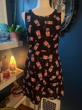 Dangerfield Black Mini Dress with Novelty Unicorn Tears Bottle Print